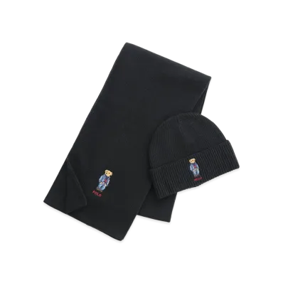 Polo Ralph Lauren Scarf & Knit Cap Set "Black"