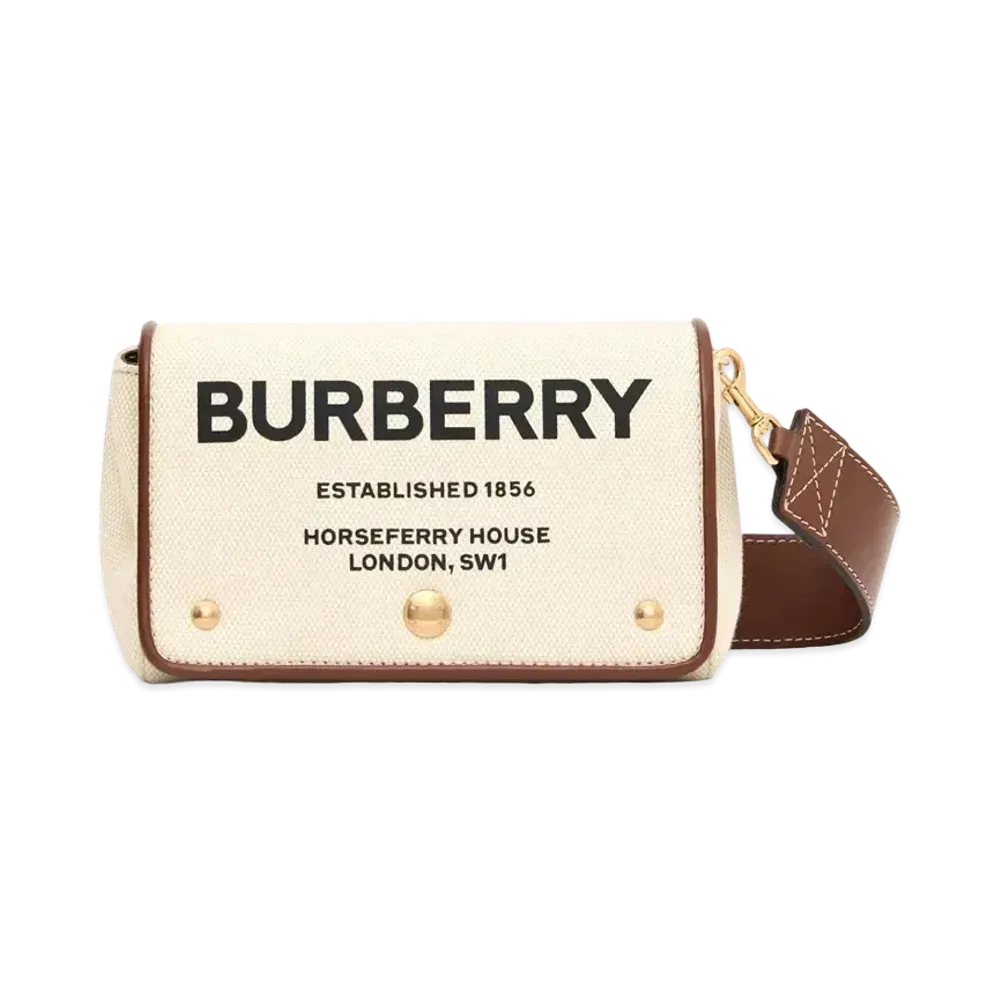 Burberry Small Horse Ferry Print Cotton Canvas Cross Body Bag "Natural/Tongue"