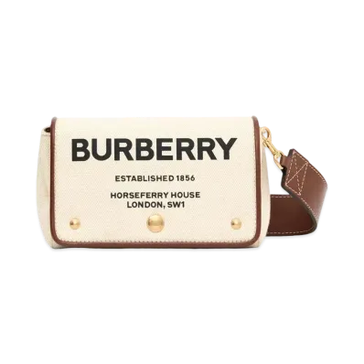 Burberry Small Horse Ferry Print Cotton Canvas Cross Body Bag "Natural/Tongue"