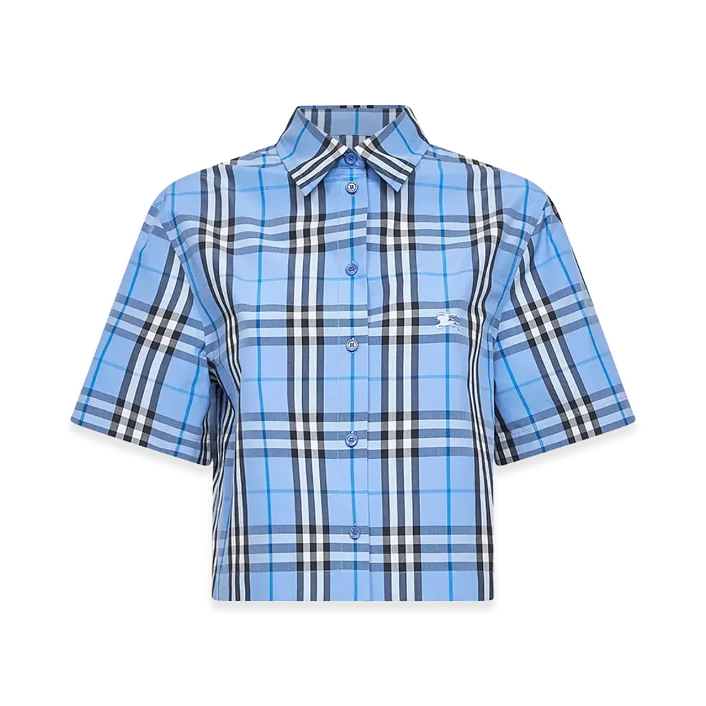 Burberry Women's Check Cotton Short Sleeve Shirt "Light Blue"