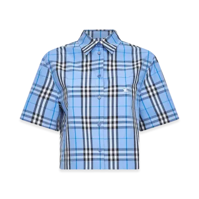 Burberry Women's Check Cotton Short Sleeve Shirt "Light Blue"