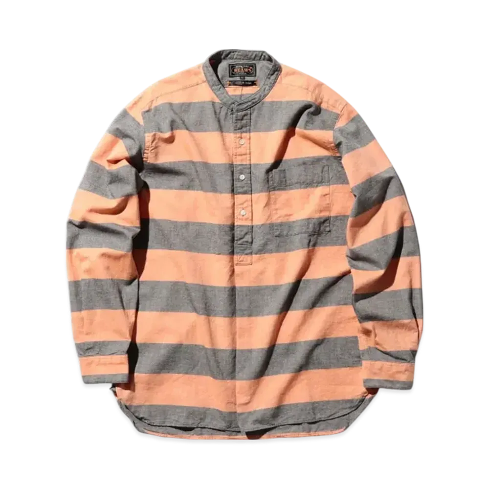 BEAMS Band Pullover Oxford Stripe "Orange"