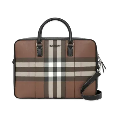 Burberry Check & Leather Briefcase "Dark Barch Brown"