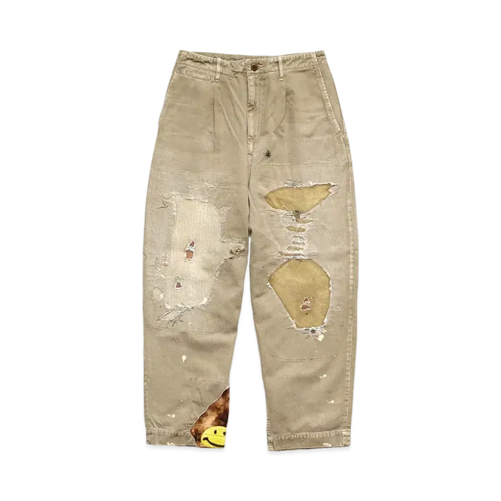 KAPITAL KARAGI HIGH WEST NEAM PANTS (LAMBER JACK DAMAGED) "Beige"