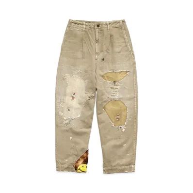 KAPITAL KARAGI HIGH WEST NEAM PANTS (LAMBER JACK DAMAGED) "Beige"