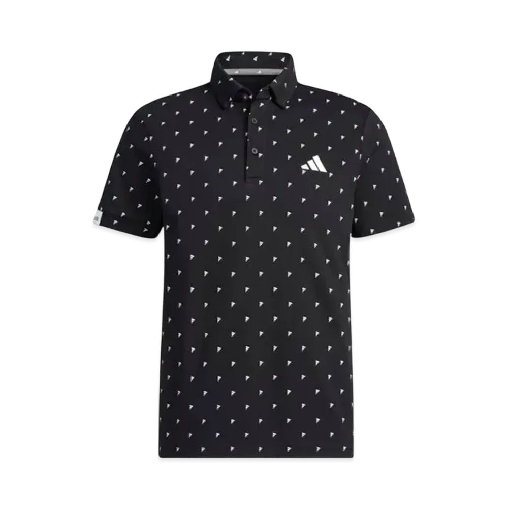 adidas Logo Monogram Print Short Sleeve Button Down Shirt "Black"