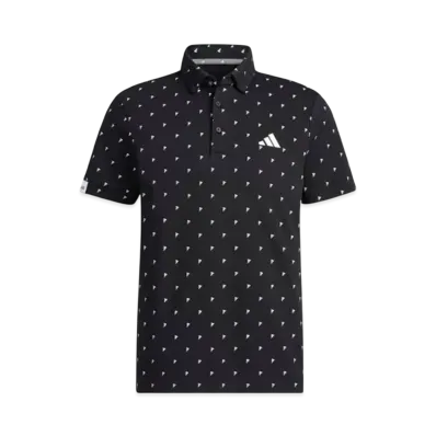 adidas Logo Monogram Print Short Sleeve Button Down Shirt "Black"