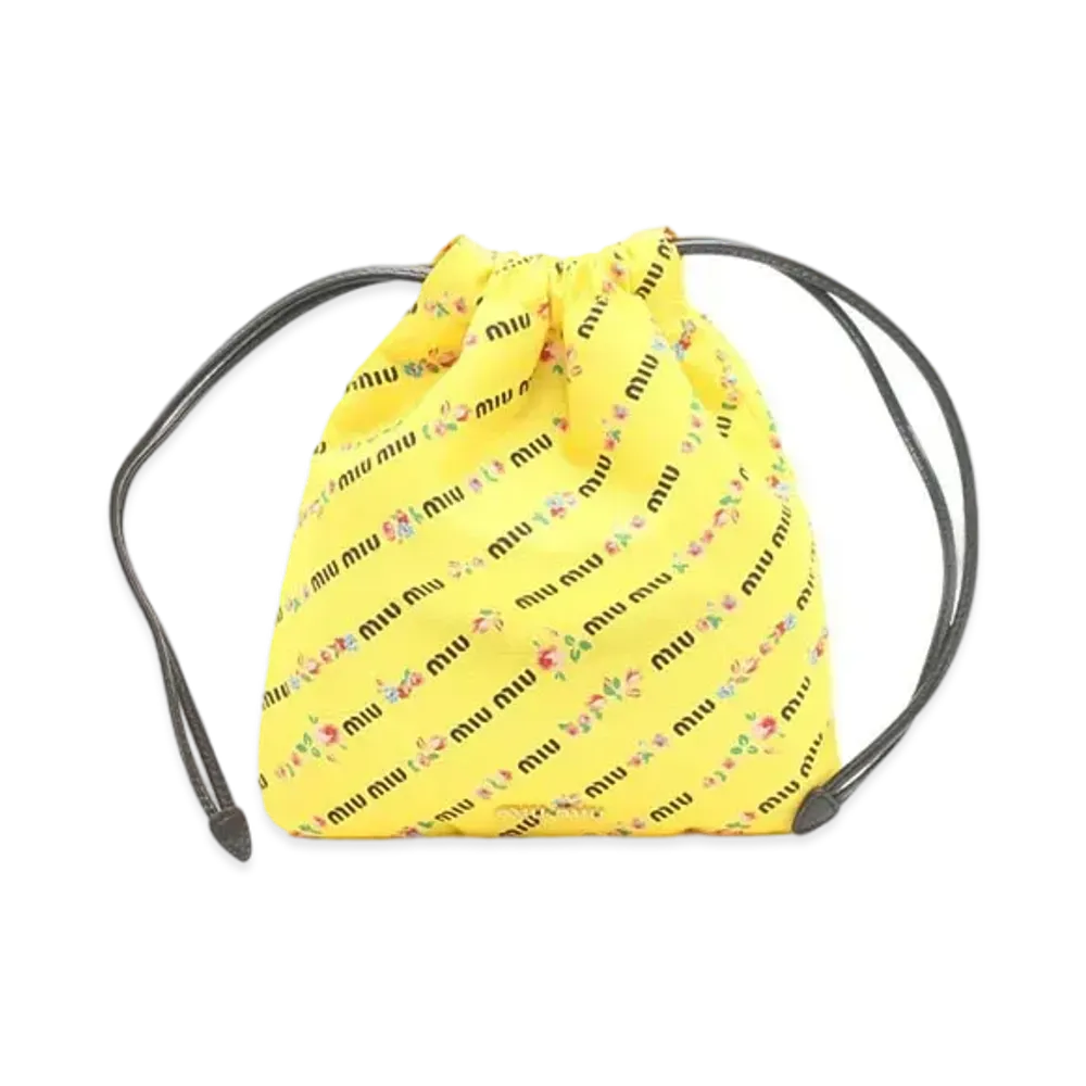 MIU MIU Flower Print Drawstring Purse "Yellow"