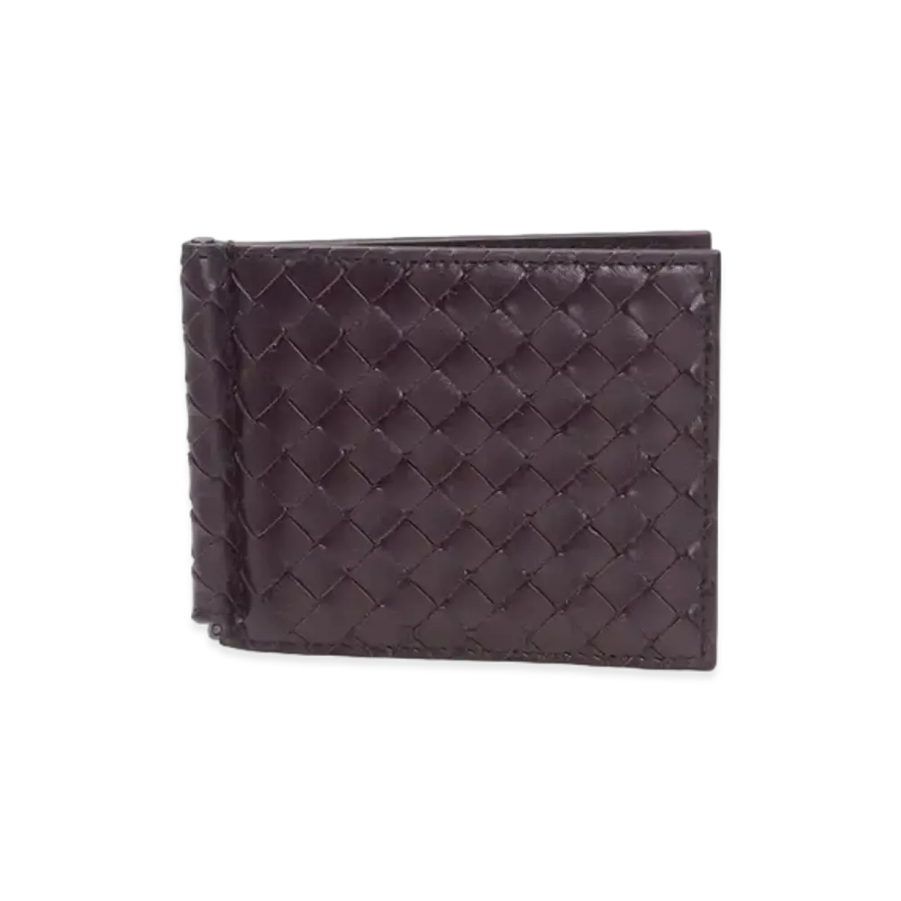 Bottega Veneta Intrecciato Calfskin Bi-fold With Money Clip "Raisin"