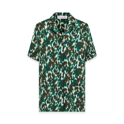 Dior Women's Short-Sleeved Shirt Wildior Silk Twill "Ivory/Green"