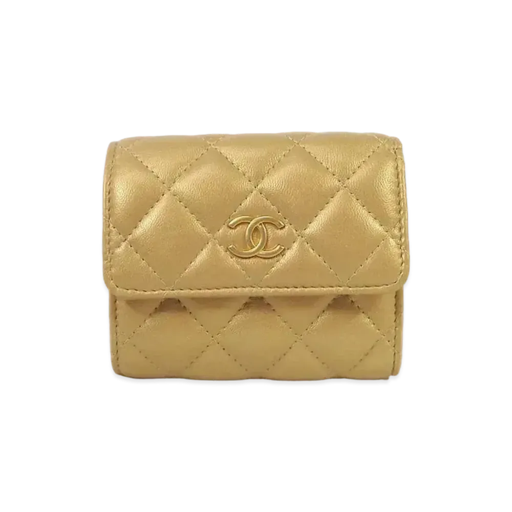 CHANEL Lambskin Matelasse Small Flap Wallet "Gold"