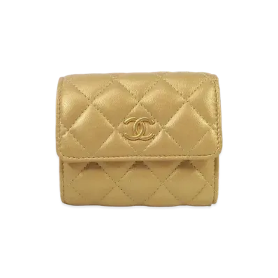 CHANEL Lambskin Matelasse Small Flap Wallet "Gold"
