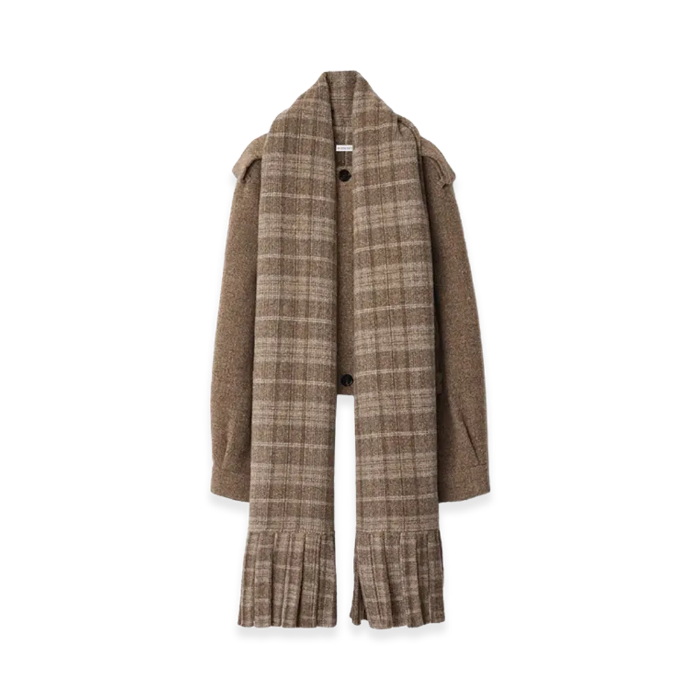 Burberry Women's Detachable Scarf Wool Blend Jacket "Biscuit Beige"