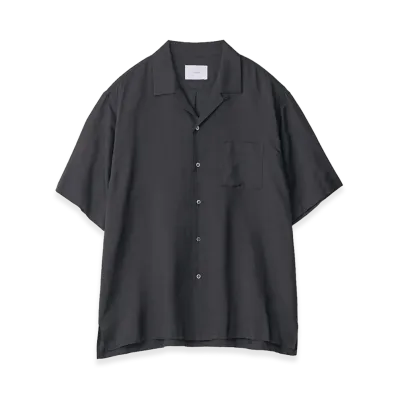 ssstein Silk Cupro Twill Open Collar Short Sleeve Shirt "Black"