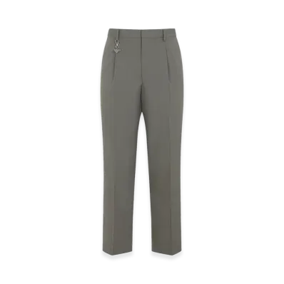 PRADA Pleated Cotton Trousers With Charm "Argilla"