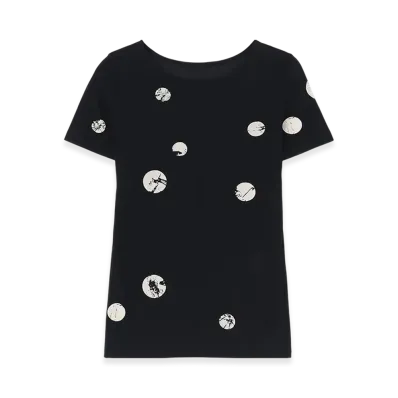 Yohji Yamamoto Discharging Dot Short Slv Round Neck "Black/Ivory"