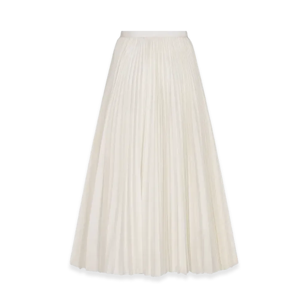 Dior Women's Mid-Length Pleated Skirt Silk Poplin "Ecru"