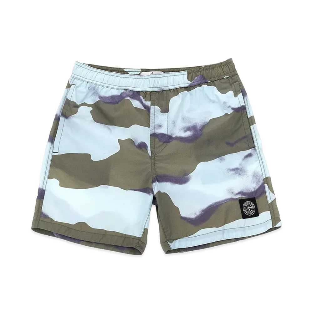 Stone Island Kids Logo Patch Swim Shorts "Light Blue"