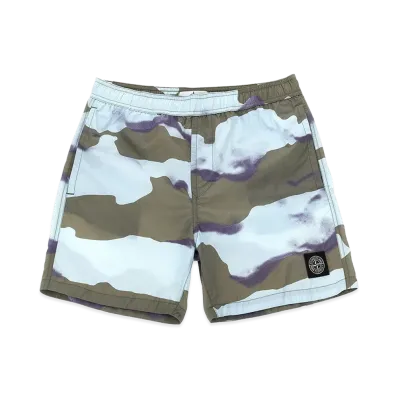 Stone Island Kids Logo Patch Swim Shorts "Light Blue"