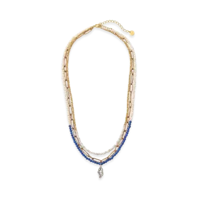 UNDERCOVER Brass Bead Triple Strand Necklace "Blue"