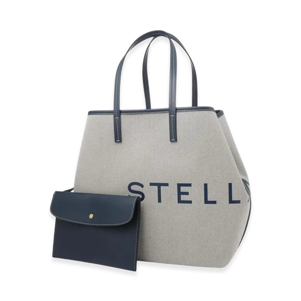 STELLA McCARTNEY Logo Canvas Beach Tote Bag "Grey/Navy"