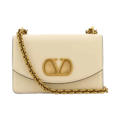 Valentino Women's Leather Vlogo Signature Shoulder Bag "Ivory/White"