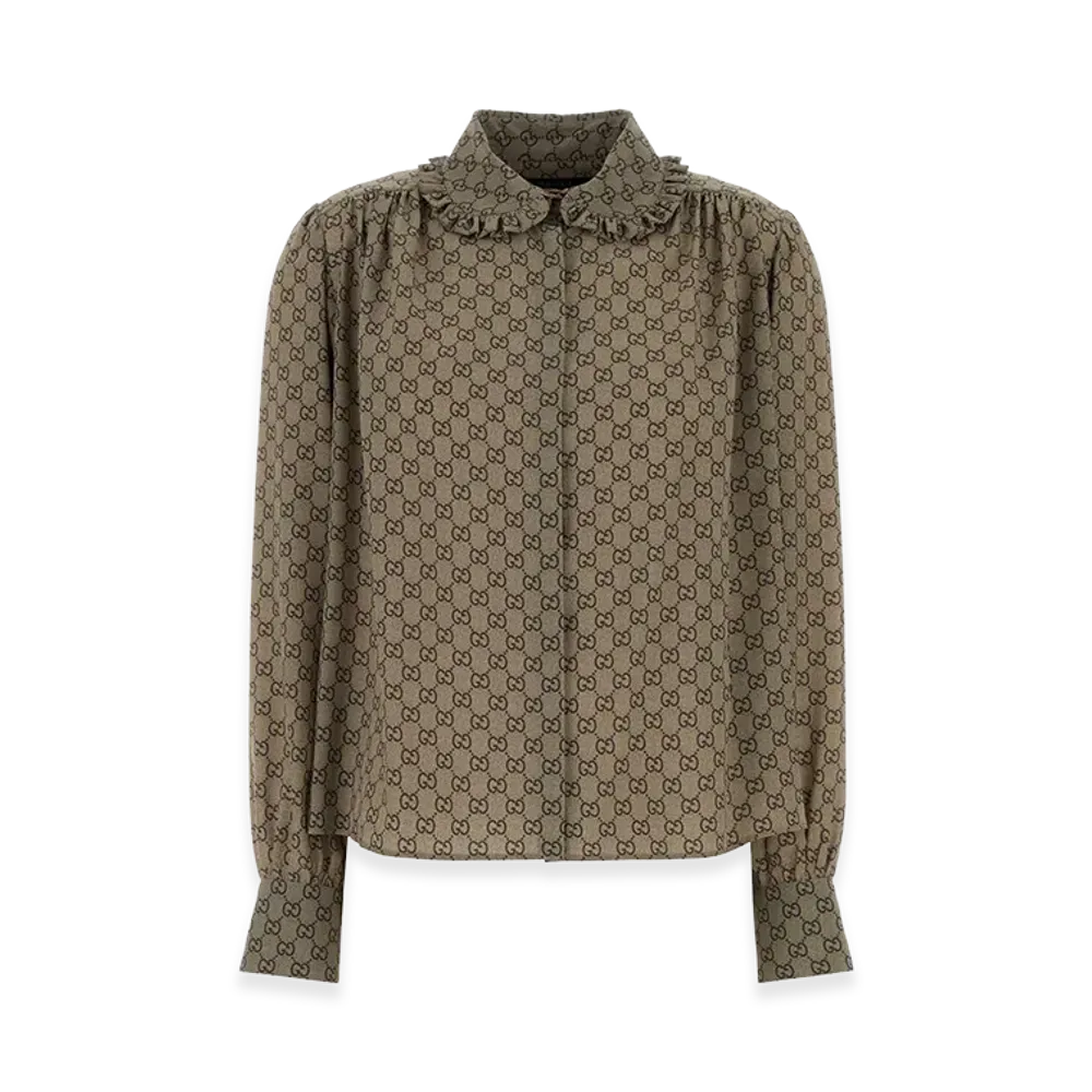 GUCCI Women's Print Silk Crepe De Chine Shirt "Beige"