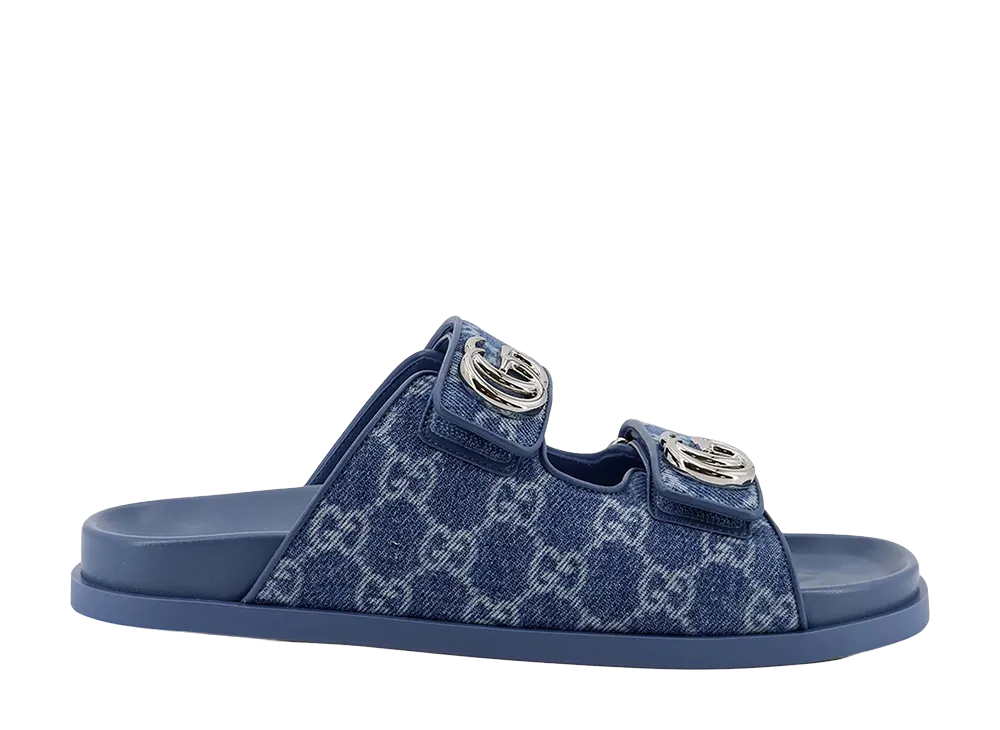GUCCI Women's Printed Denim Slippers "Light Blue"