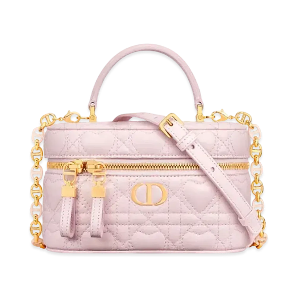Dior Dioramour Dior Caro Mini Vanity Cannage Lambskin with Heart Motif "Pale Pink"