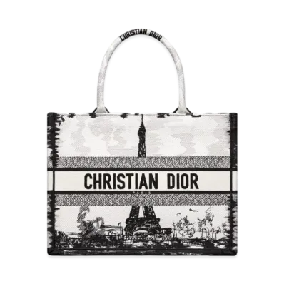Dior Medium Dior Book Tote Paris Embroidery "White/Black"
