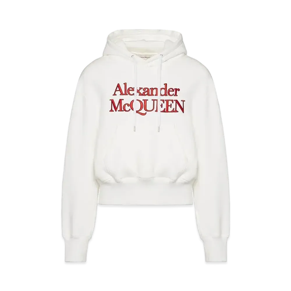 Alexander McQUEEN Embroidered Logo Hooded Sweatshirt "Optic White"