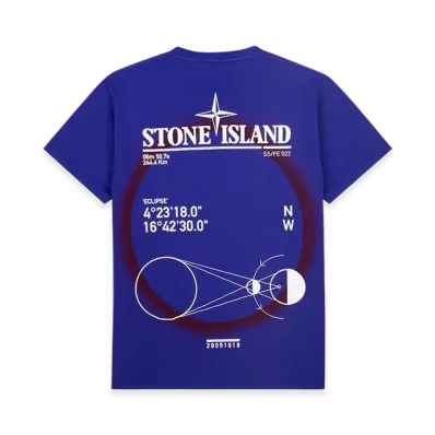 Stone Island 2NS97 30/1 Cotton Jersey Solar Eclipse Three Print Garment Dyed T-Shirt - 22SS "Bluette"