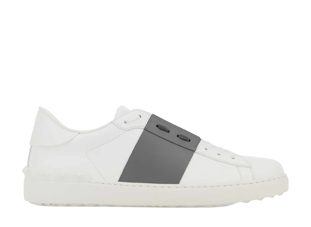 Valentino Garavani White Leather Open Sneakers With Grey Band "White"