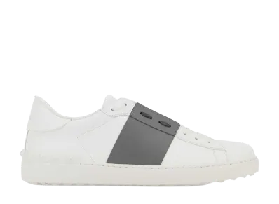 Valentino Garavani White Leather Open Sneakers With Grey Band "White"