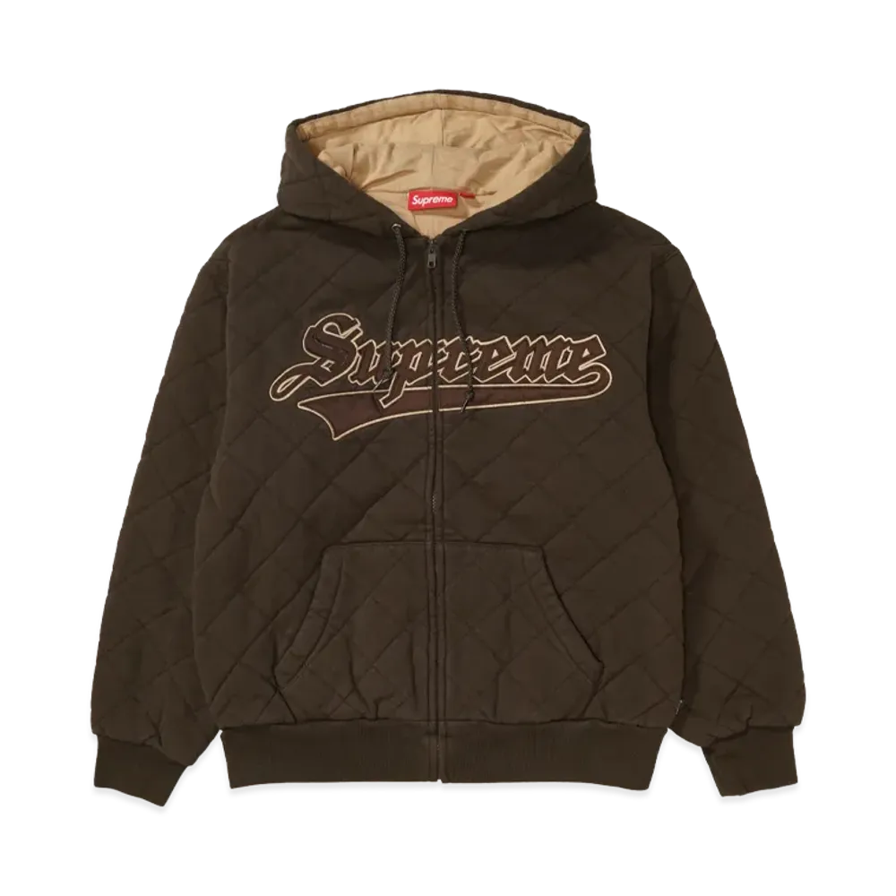 Supreme Quilted Zip Up Hooded Sweatshirt "Brown"