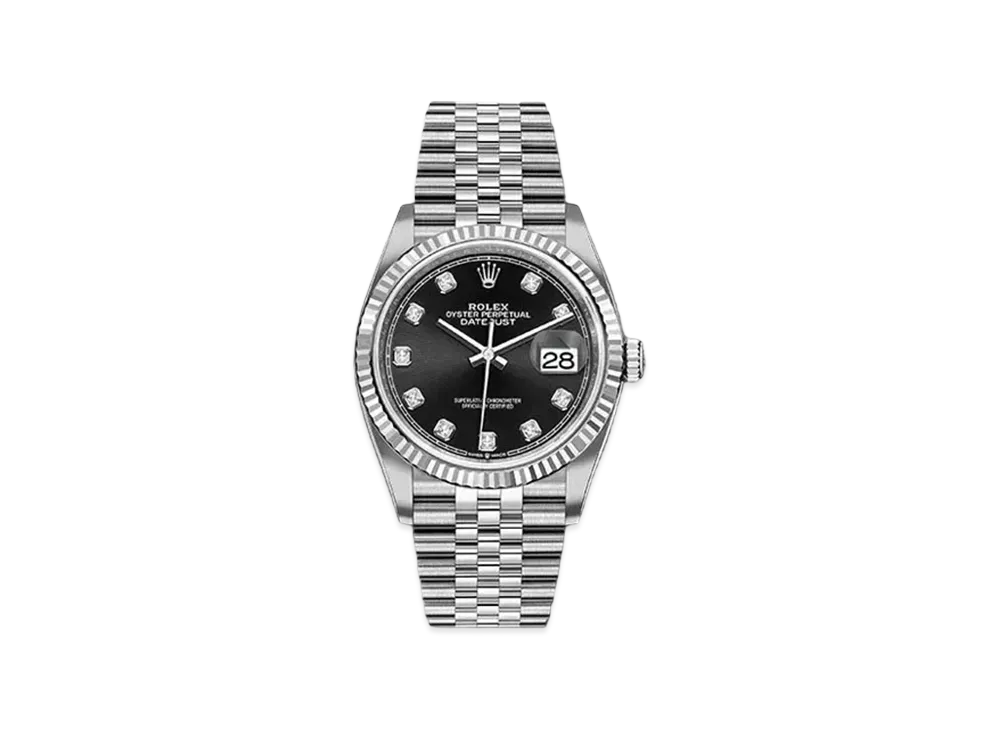 ROLEX Date-Just 36 Black Dial 10P Diamonds 126234G
