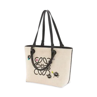 LOEWE x Spirited Away Susuwatari Small Anagram Tote In Jacquard and Calfskin "Natural/Black"
