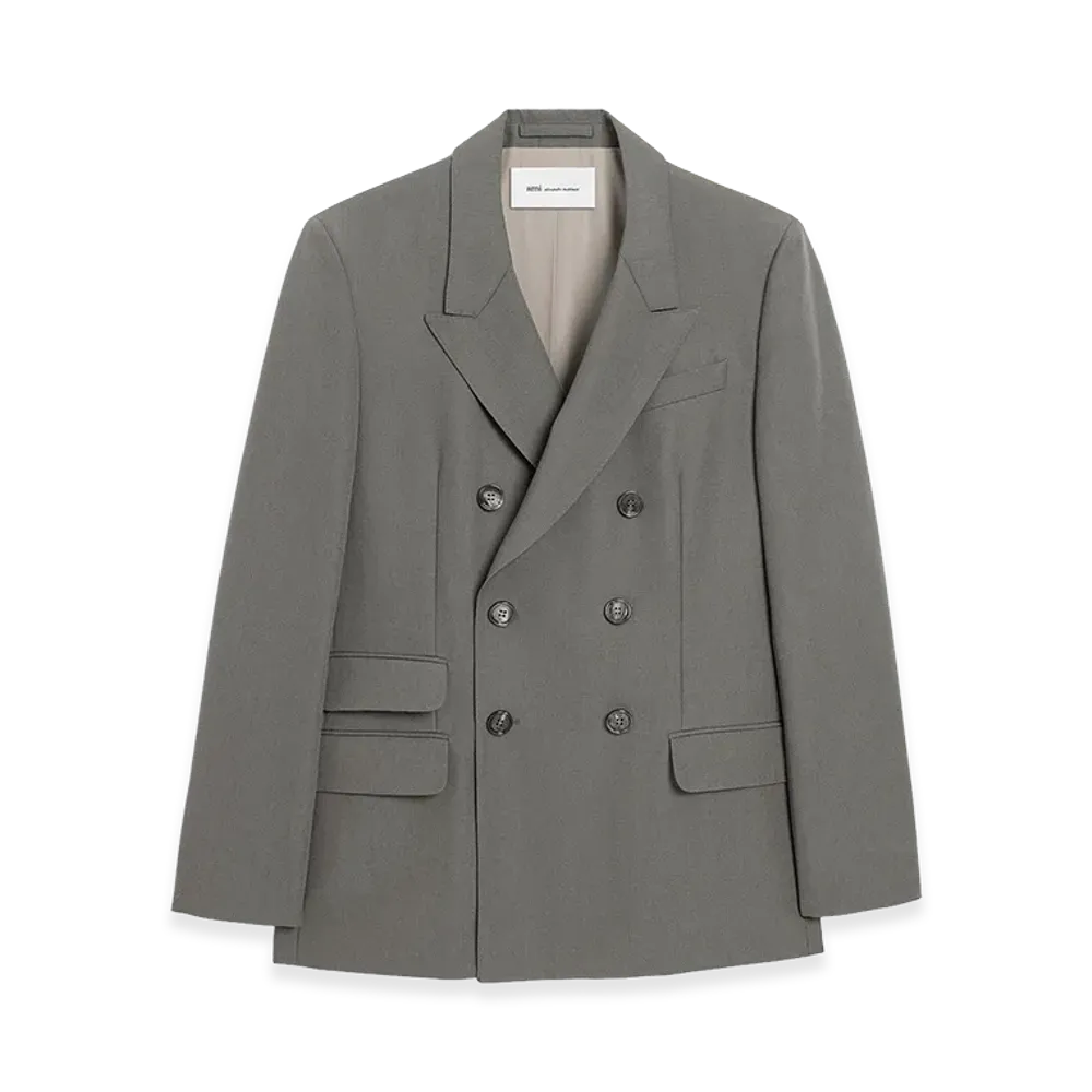 AMI PARIS New Wool Double Breasted Straight Jacket "Grey"