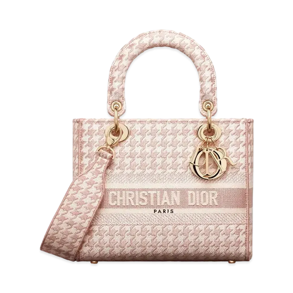 Dior Medium Lady D-Lite Bag Rose Des Vents Houndstooth Embroidery "Rose des Vents"