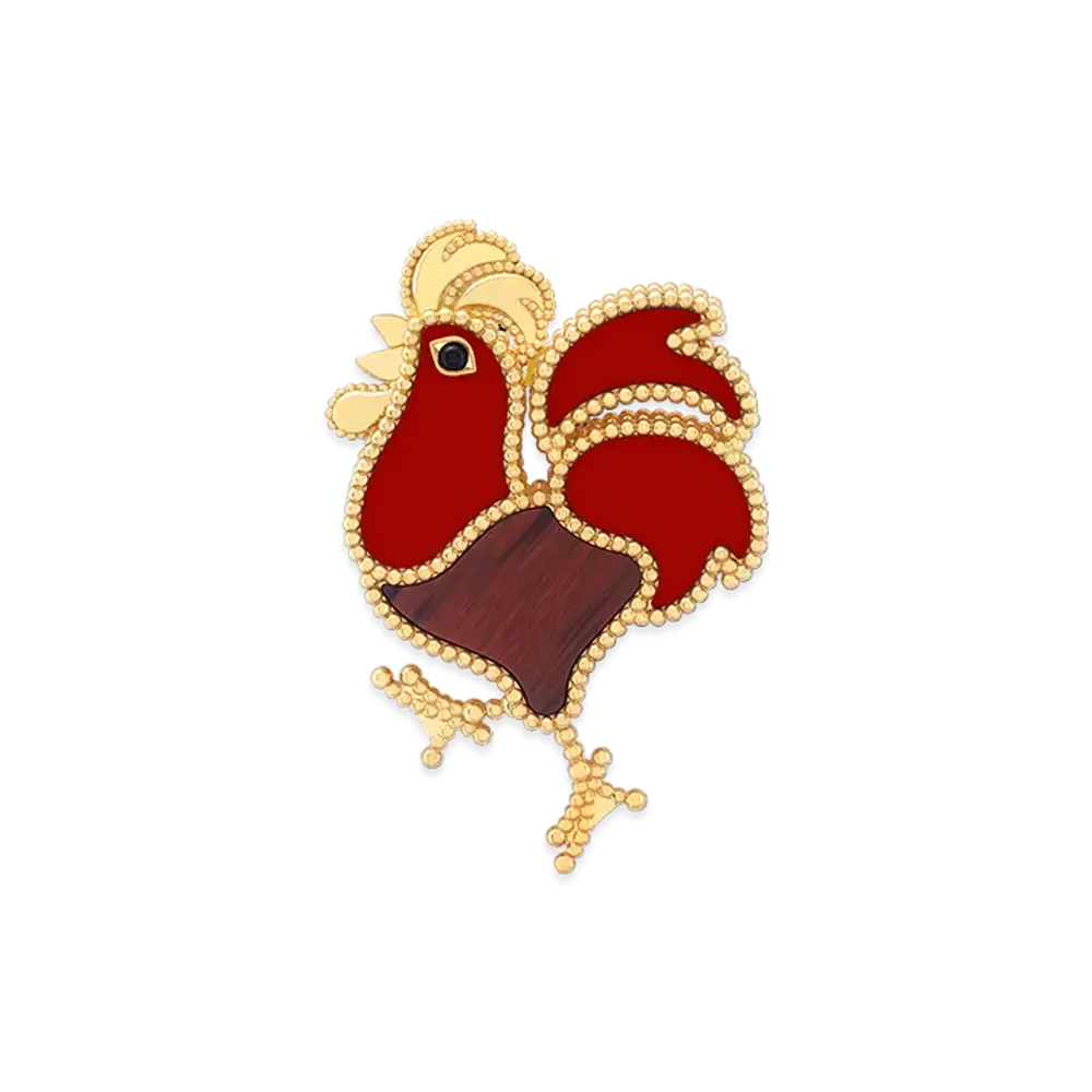 Van Cleef & Arpels Lucky Animals Rooster clip "18K Yellow gold/Onyx/Obsidian/Carnelian"