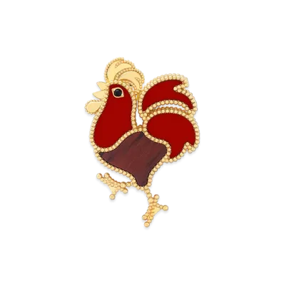 Van Cleef & Arpels Lucky Animals Rooster clip "18K Yellow gold/Onyx/Obsidian/Carnelian"