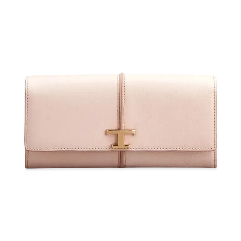 TOD'S T Timeless Wallet in Leather "Pink/Beige"