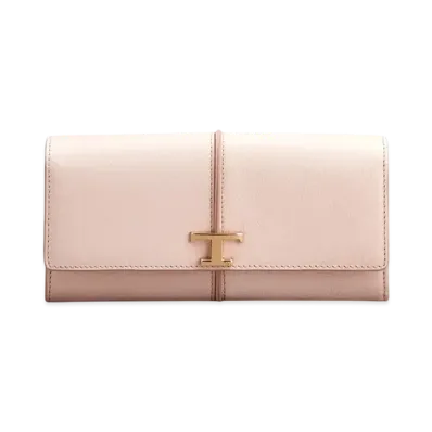 TOD'S T Timeless Wallet in Leather "Pink/Beige"