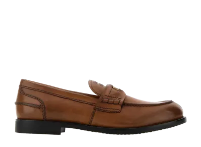 MIU MIU Women's Vintage-Effect Leather Penny Loafers "Brown"