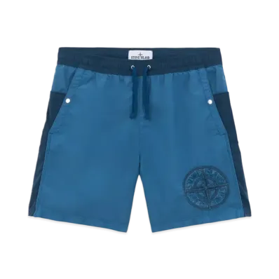 Stone Island B01M4 Brushed Nylon Swim Trunks with Zipper Pocket - 24FW "Avio Blue"