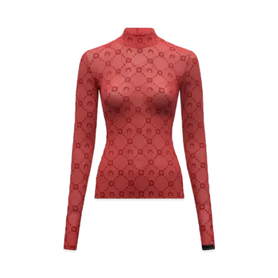Marine Serre Regenerated Mesh Flock High Neck Top "Red"