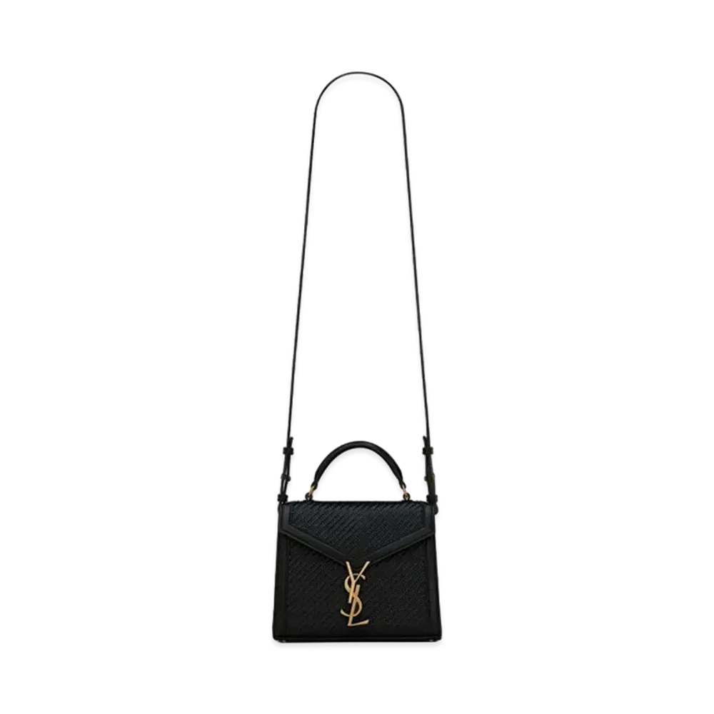 Saint Laurent Cassandra Mini Top Handle Bag In Hand-Woven Leather "Black"