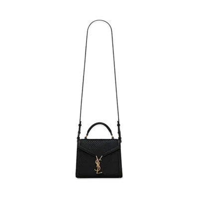 Saint Laurent Cassandra Mini Top Handle Bag In Hand-Woven Leather "Black"