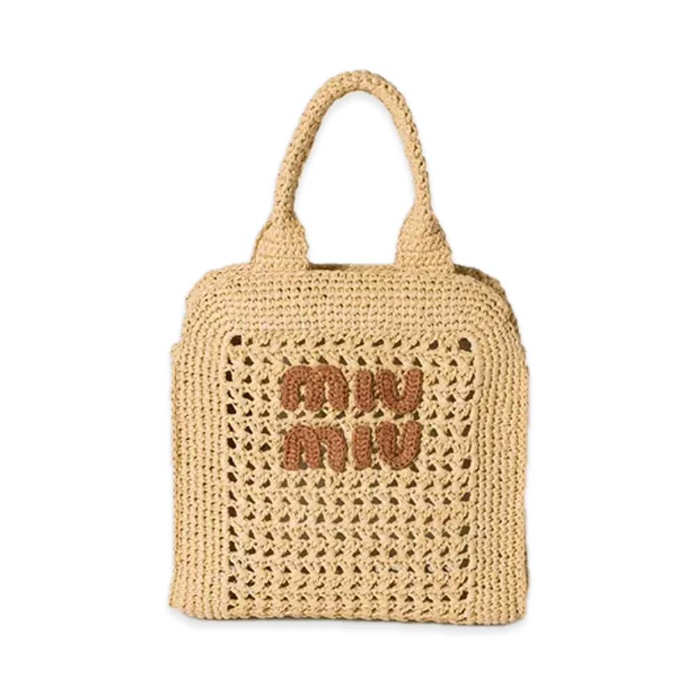 MIU MIU Raffia-Effect Woven Handbag "Beige"