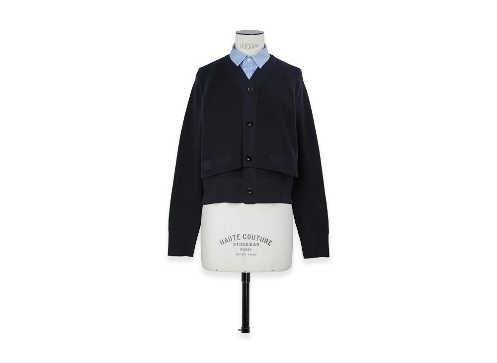 sacai Women's Poplin x Cotton Knit Cardigan "Navy/Light Blue Stripe"